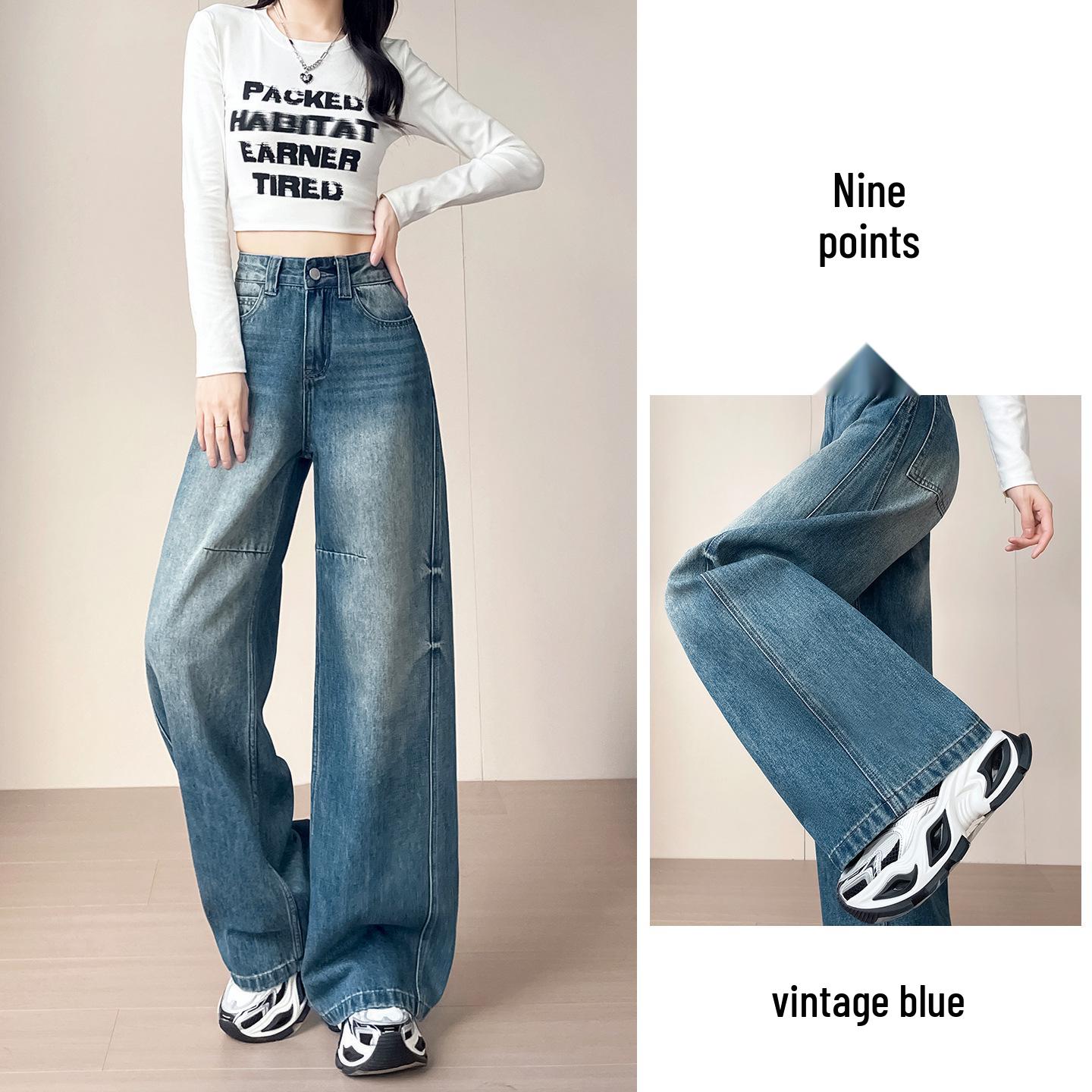 

Women s 2026 Autumn Retro High Street Wide-Leg Jeans - Slimming, Loose, Draped, Versatile, Floor-Length Pants S (43-49 kg)