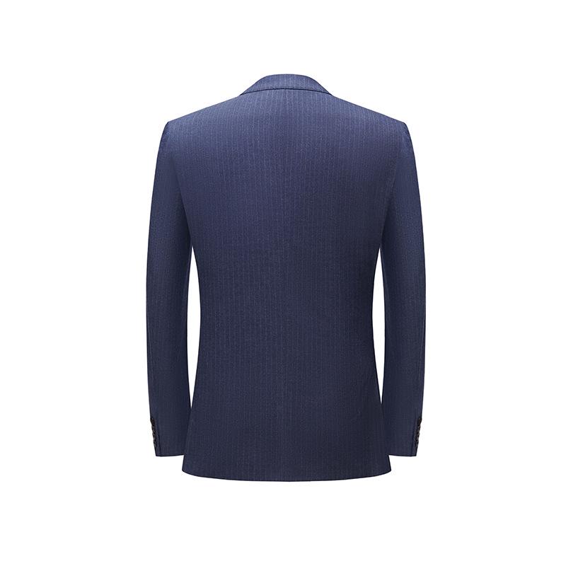 Korean Style Men's Slim Fit Blue Striped Three-Piece Suit