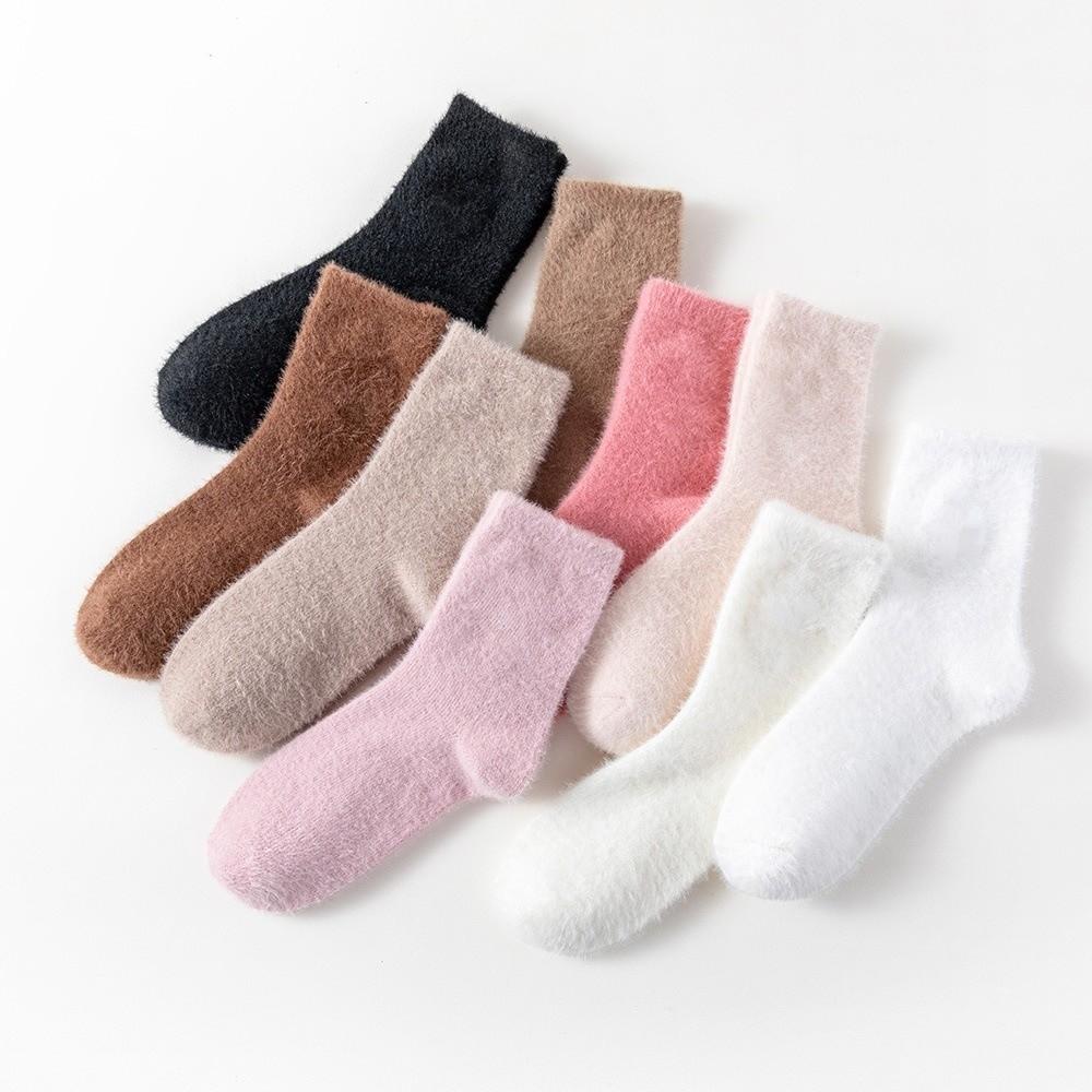 Solid Faux Mink Fleece Warm Socks Thickened Plush Socks New Fleece Lined Socks Women's Wear