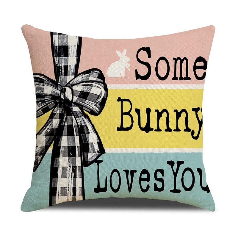

Easter Pillowcase Rabbit Flower Truck Print Cushion Home Living Room Decor Sofa Cushion 45 * 45 linen (excluding pillow core)