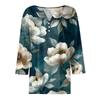 Women's Fashion Casual Floral Print V-Neck Decorative Button Three-quarter Sleeve T-Shirt Top