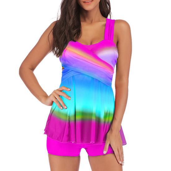 2 Teile/satz Rückenfreier Badeanzug Sexy Plus Size Regenbogendruck Tankini Set Strand