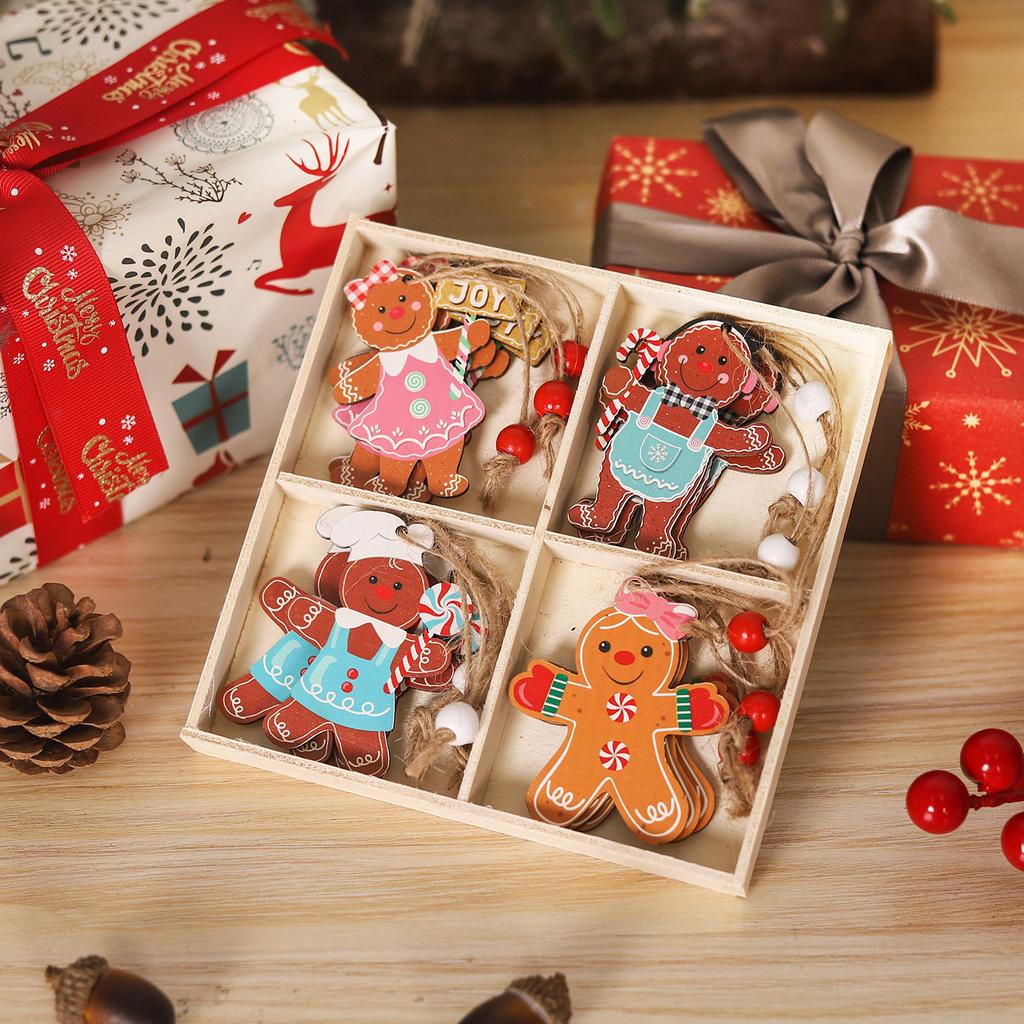 12Pcs Christmas Wooden Ornaments for Tree Farmhouse Gnome Wood Cutouts Tags with Ropes Vintage Winter for Xmas Tree Decor Gifts