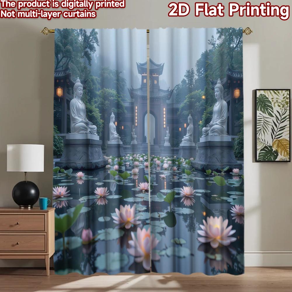 2D Flat Photography Backdrop Popular Party Party Backdrop Buddhas and Tranquil Water Lilies 100% Polyester Holiday