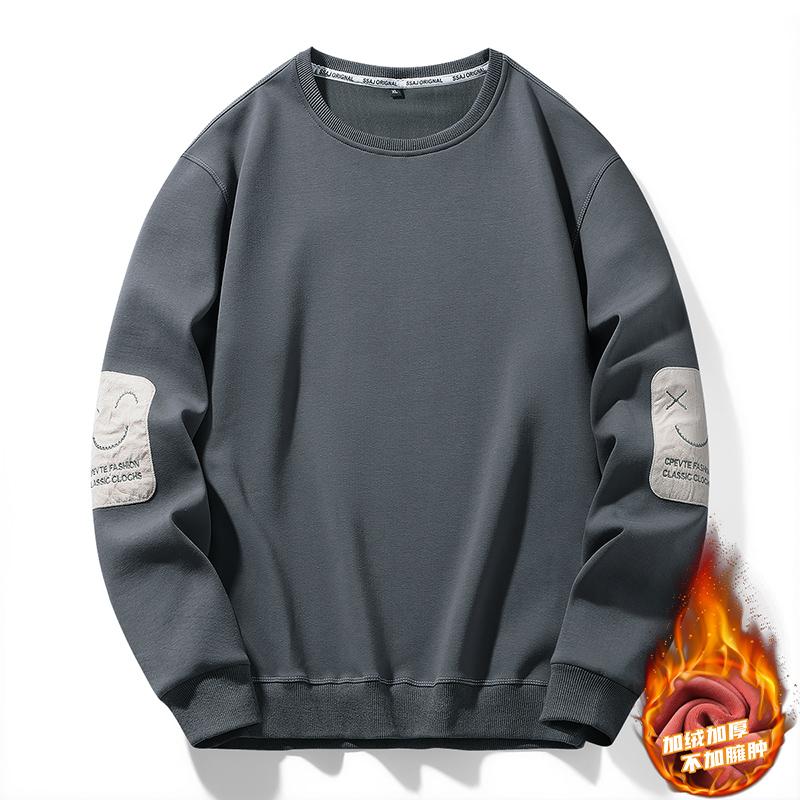 Autumn Winter Round Neck Loose Casual Printing Velvet Sweatshirt Male Fashion All-match Pullover Top Men
