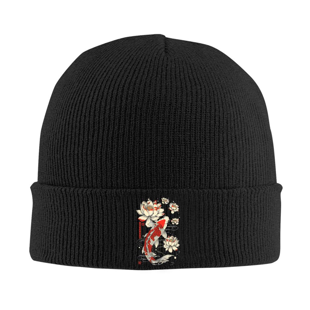 Japanese Koi Fish Lotus Flowers Knitted Caps Womens Unisexs Beanie Winter Hats Warm Caps