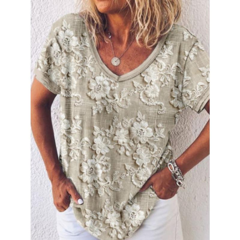 Summer Casual V-Neck Rainbow Printed Short Sleeve Women's T-Shirt Top