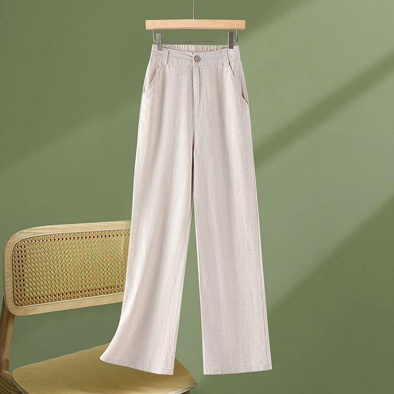 Women s High-Waisted Cotton-Linen Wide-Leg Pants - Slimming Loose Fit for Spring 2026 3XL