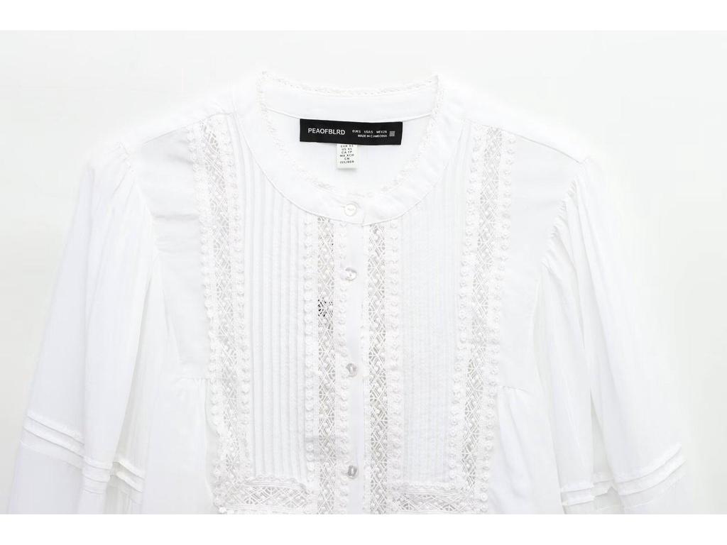 Spring 2025 Women's European and American Style Lace Pleated Shirt Top