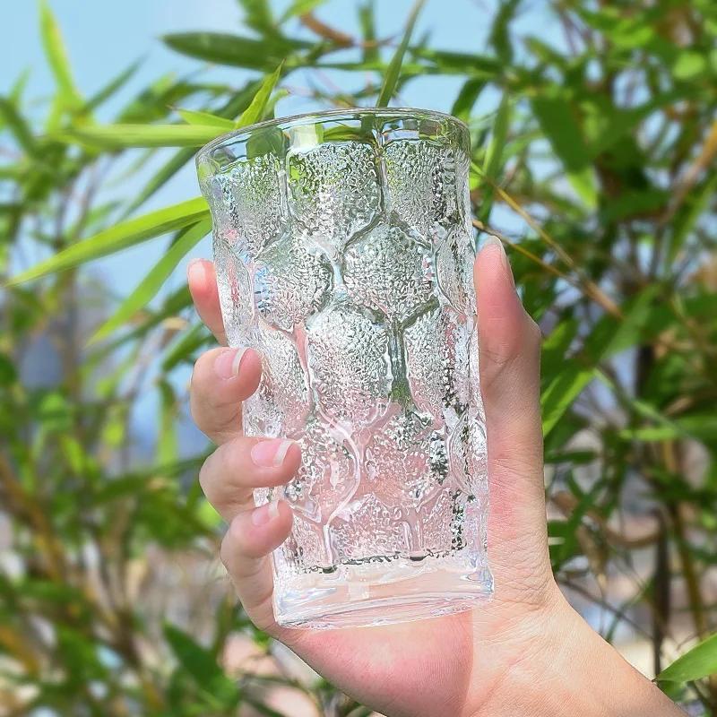 238ml/300ml Colorful Glass Cups Honeycomb Patterned Beverage Cup Wine Glass Bar Cocktail Glass Summer Home Juice Soda Water Cups