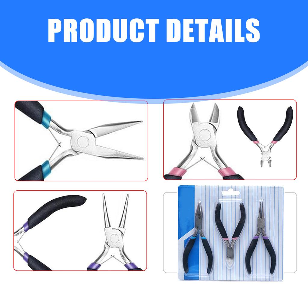 3Pcs Jewellery Pliers for Jewellery Making Pliers Tool with Long Nose Pliers Chain Pliers Wire Cutters Pliers Tool