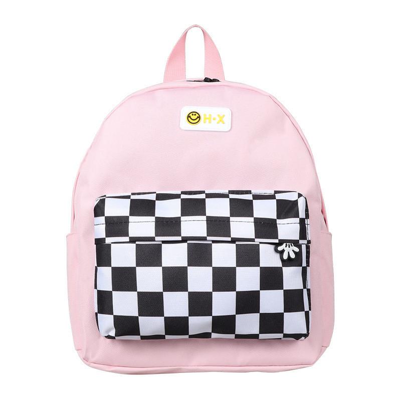Trendy Black And White Plaid Children s Backpack Ideal For School And Snacks Pink
