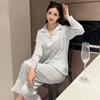 Pajamas Women's Ice Silk Spring and Autumn New Long-sleeved Sweet Girls French Lace Loungewear Women's