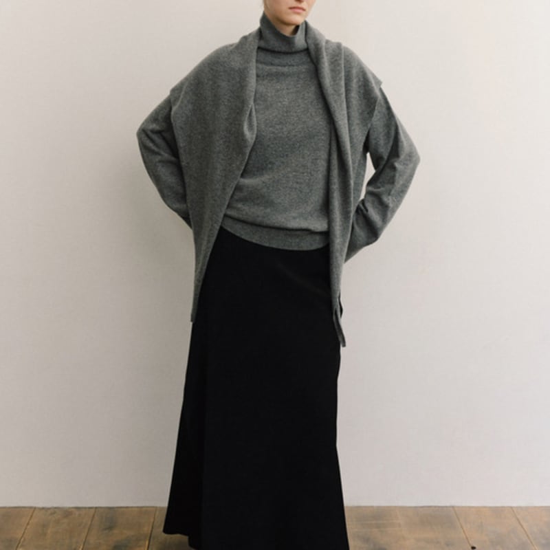 ovbeige SOFT CASH WOOL KNIT SHAWL_MELANGE GREY