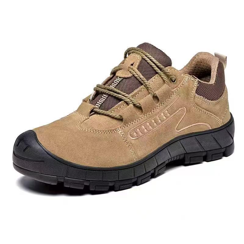 Thunderbolt Shield Low-Top Cowhide Safety Shoes: Anti-Smash, Anti-Puncture, Insulated, Wear-Resistant Rubber Outsole.