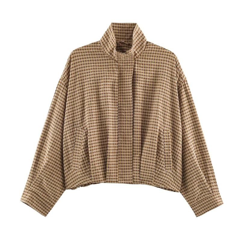 Womens Plaid Pilot Jacket Loose Fit Casual Top Everyday Wear