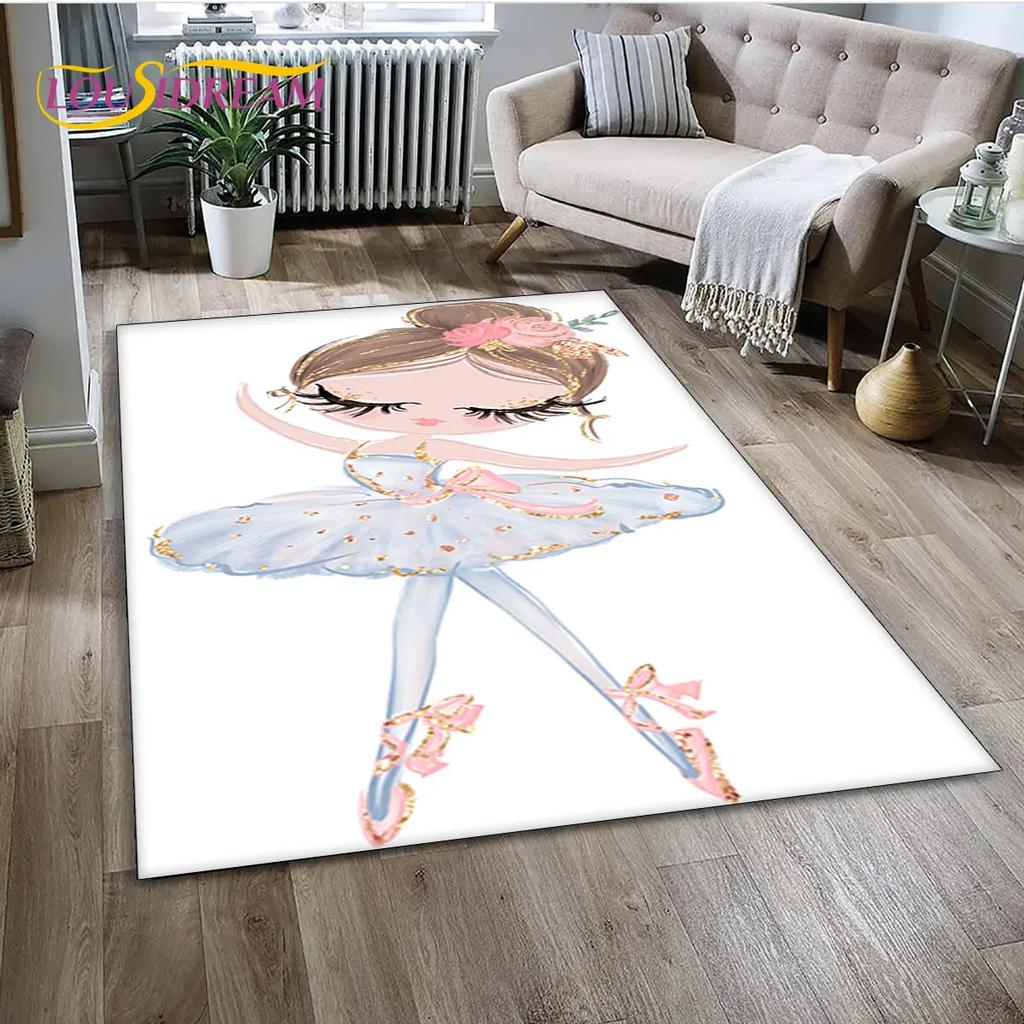 3D Cute Ballet Girl Ballerina Unicorn Cartoon Area Rug,Carpet for Home Living Room Bedroom Sofa Doormat Decor,Non-slip Floor Mat