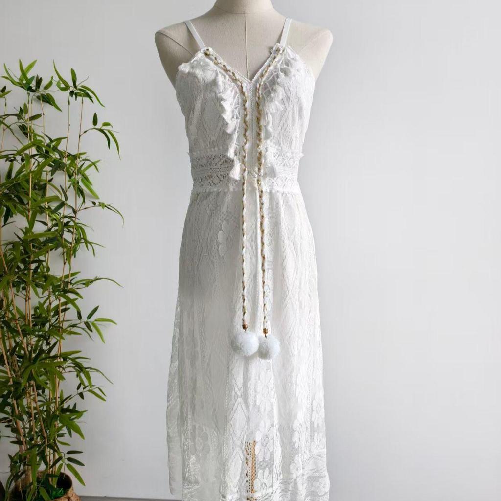 2026 Sweet and Fresh Bohemian Lace Tassel Maxi Dress