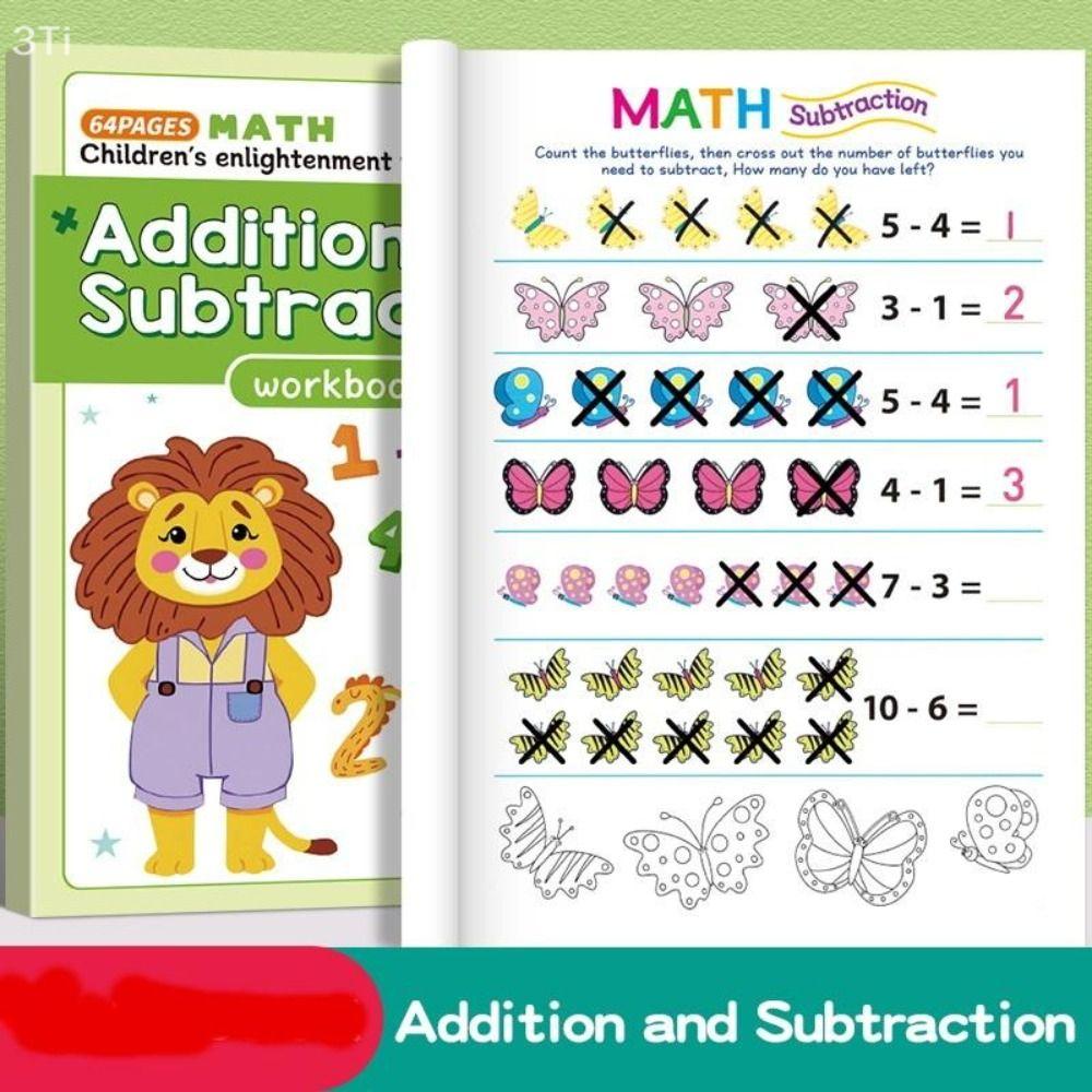 64-Page Arithmetic Question Book Fun Illustrations Numbers 1-10 Addition Exercises High-Quality Printing Subtraction Exercises