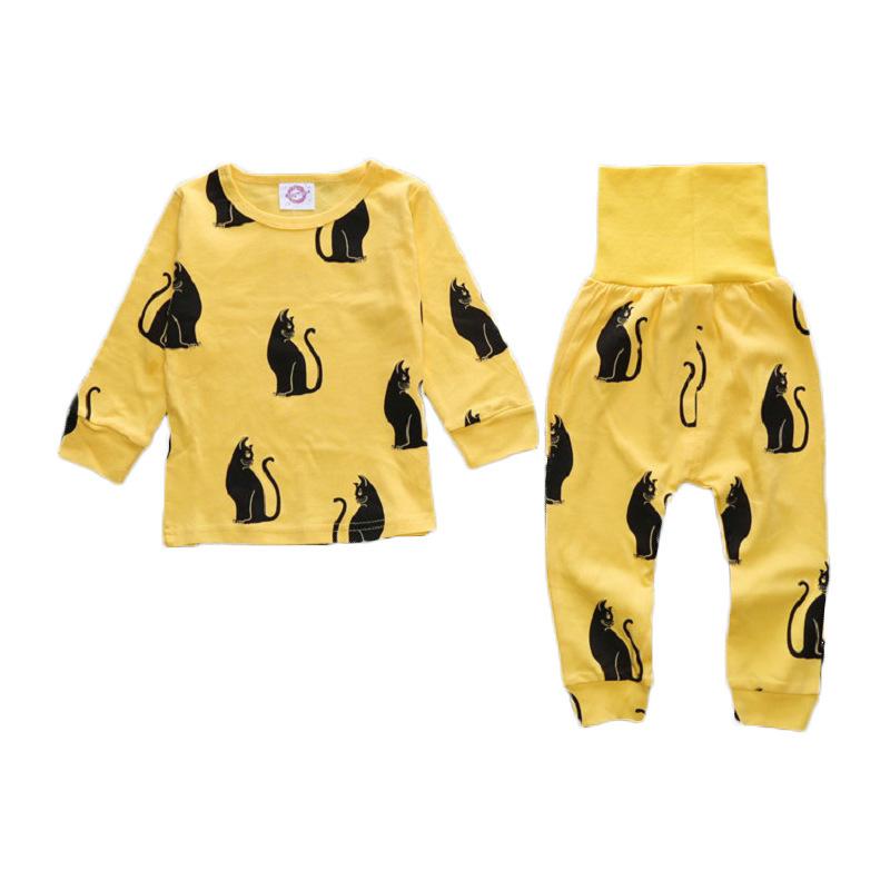 Kids High Waist Tummy Protection Underwear Set for Spring and Autumn Sleepwear 80