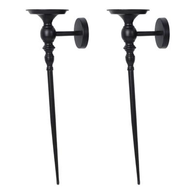 Pair of 2 Black Metal Wall Sconces Candle Holders with Scepter Detail Sophisticated Decors for Bedroom and Dining Room