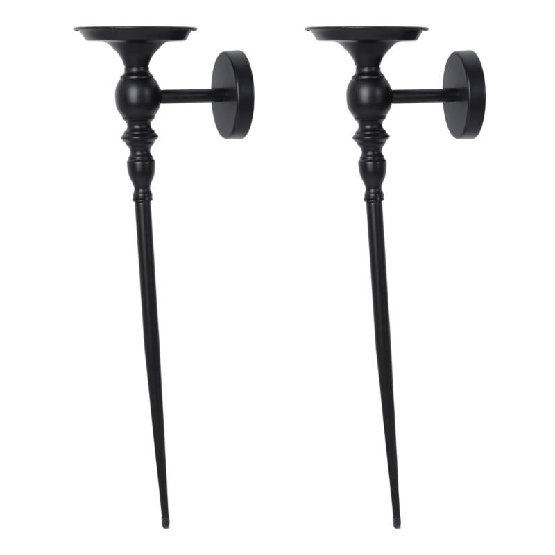 

Pair of 2 Black Metal Wall Sconces Candle Holders with Scepter Detail Sophisticated Decors for Bedroom and Dining Room 1