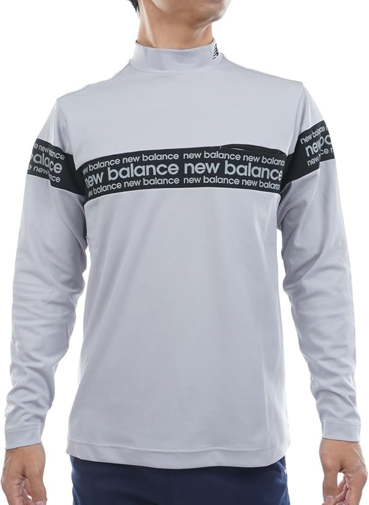 

New Balance Long Sleeve Mock Neck Golf Shirt Logo Men s (Line Pattern, Stretch) / 012-5267002 022_Gray