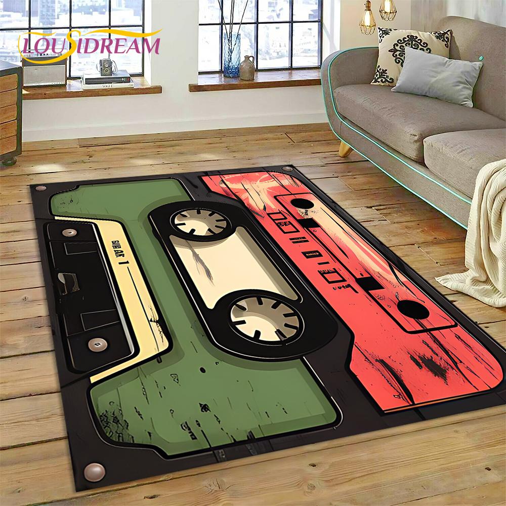 Alfombra con grabadora de casete de música 3D, instrumento de CD retro, para dormitorio, sala de estar, decoración del sofá del hogar, alfombra de suelo para decoración infantil
