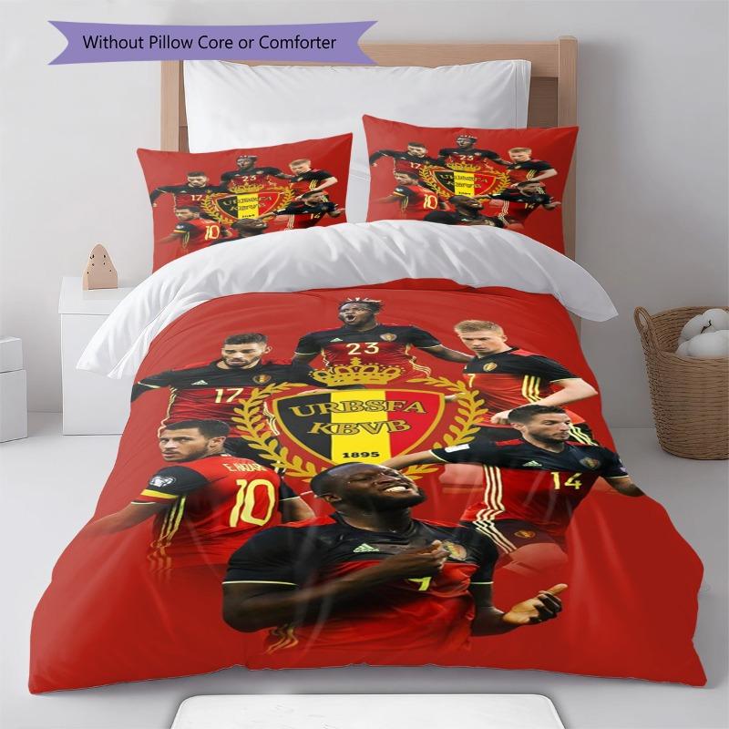 Belgium National Football Team Star Players Crest Print 3 Pieces Duvet Cover Set Red Devils Soccer Bedding Bedroom Decor Without Pillow Core Comforter