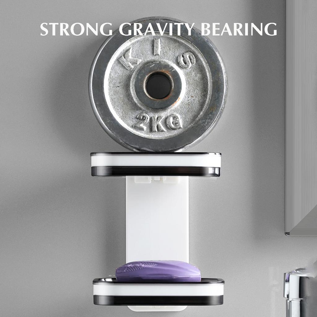Wall Mounted Double Layer Soap Dish ABS Material No Drilling Required for Bathroom Kitchen