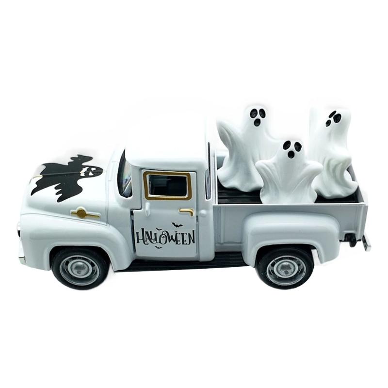 Haunted Metal Truck Halloween Collectible Alloy Car Model with Removable Ghostly Miniature Ornament Home Decors Gift