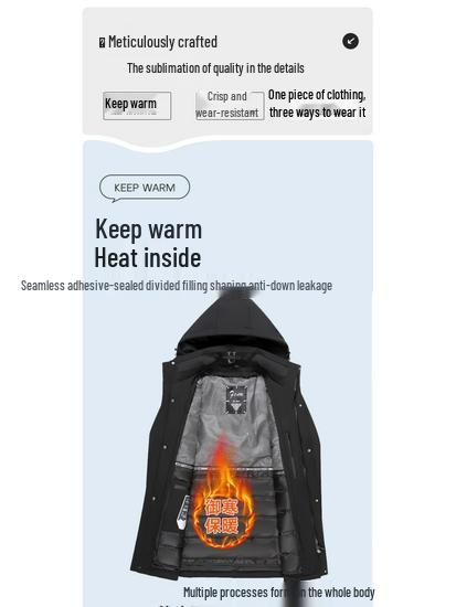 Pierre Cardin Herr 2025 Vinterjacka med Gåsdun och Avtagbart Foder - Tjock, Varm, Mellanlång Rock