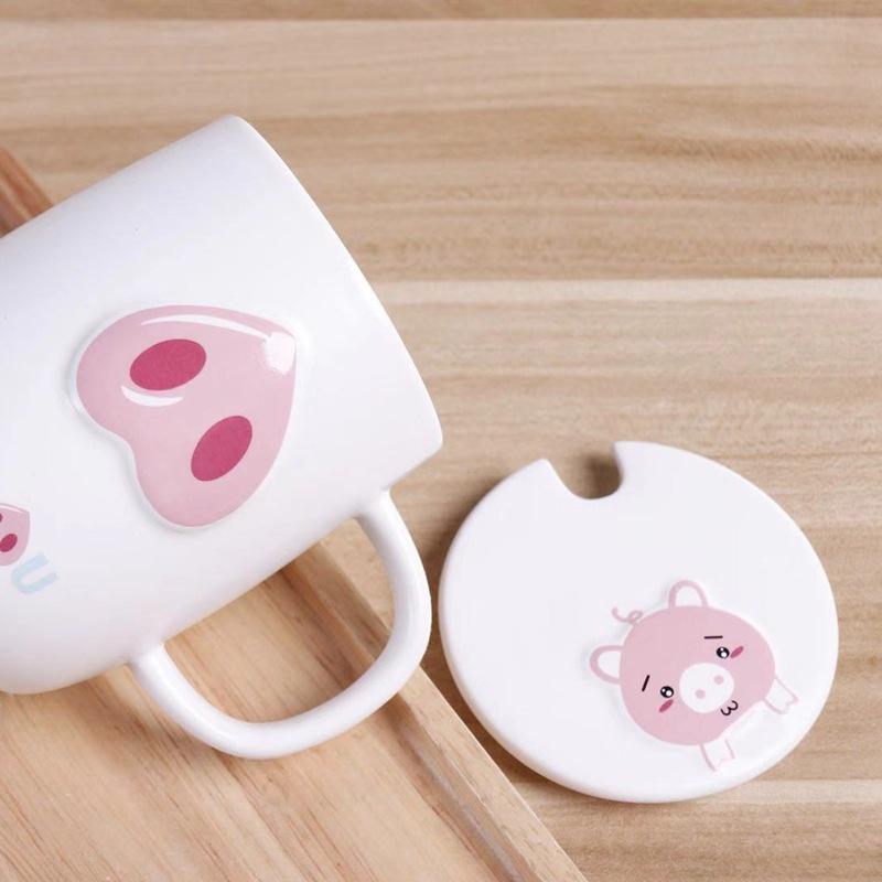 Creative Ceramic Mug Office Cute Piggy with Spoon Creative Ceramic Mug Water Cup