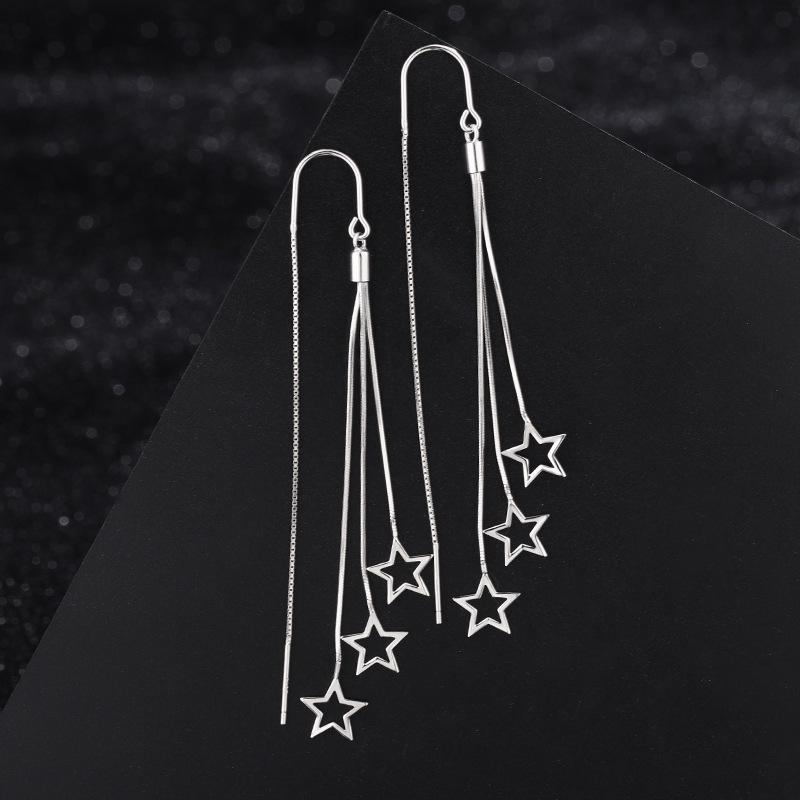 S925 Silver Star Ear Thread Long Tassel Star Hoop Earring Light Luxury Elegant Versatile Ear Jewelry