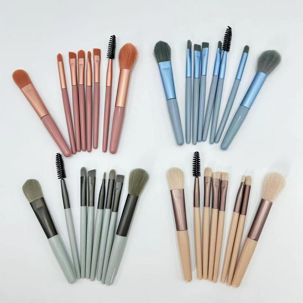 8-Piece Beginner Macaron Makeup Brush Set - Portable Mini Soft Bristles for Blush & Eyeshadow with Carrying Bag