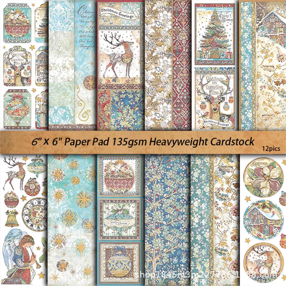 12 Sheets Retro Christmas Blessing Background Paper for Journaling and Collage