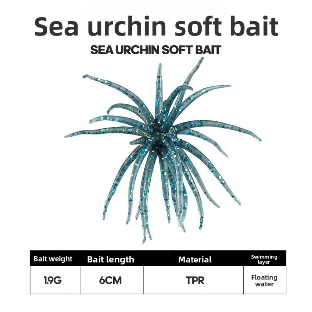 5pcs Set 5cm 1.9g Sea Urchin Lure TPE Material Floating Design Fishing Bait Soft Worm Shape Sea Fishing Lure Sea Fishing