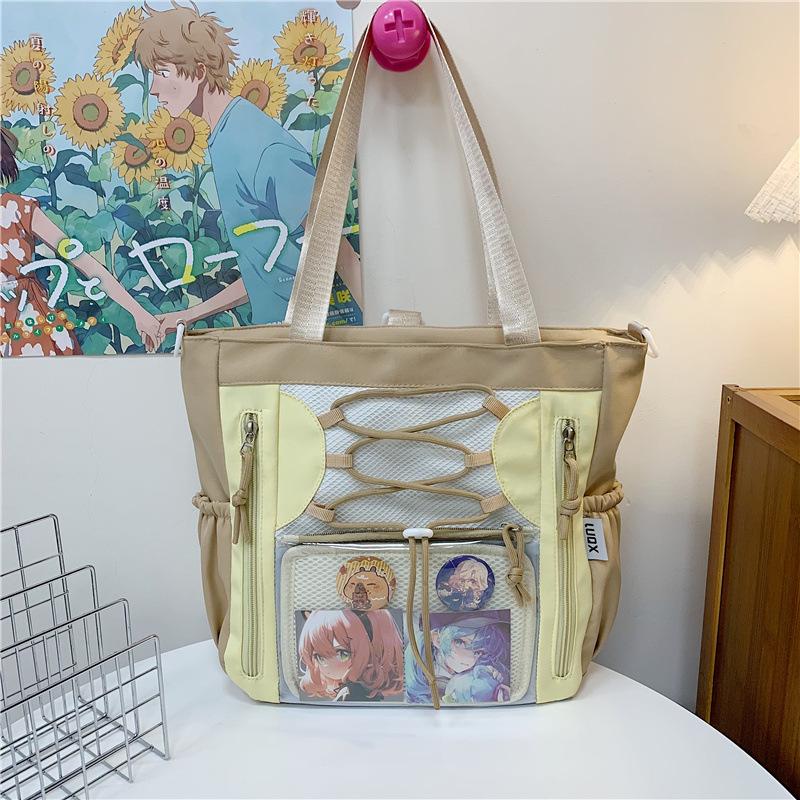 Gao Yan Niche Japanese Transparent Pain Bag Large-capacity Girl Multi-pocket Shoulder Messenger Bag College Student Class Tote Bag