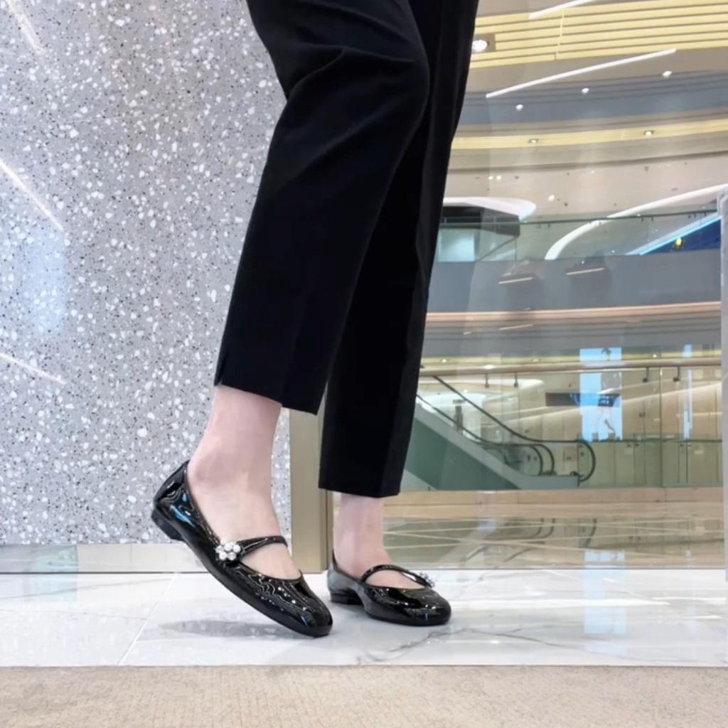 Cowhide version~ Pearl rhinestone buckle genuine leather Mary Jane single shoes women's soft-soled small leather shoes flats Mary Jane classic