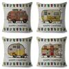 Happy Camper Pillowcase Decor Cartoon Travel Car Printed Pillow Case for Home Sofa Children Room Polyester Cushion Cover 45x45cm