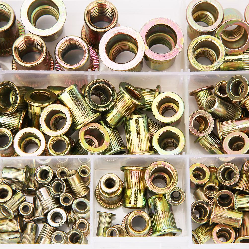 180pcs M3 M10 Rivet Nut Kit Zinc Plated Carbon Steel Flat Head Threaded Insert Rivet Nutsert