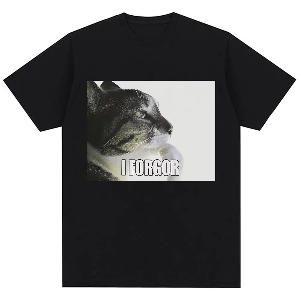 Funny I Forgor Funny Cat Meme T Shirt Women's Men Gif Tee Streetwear Casual Unisex Short Sleeve Tops Oversized