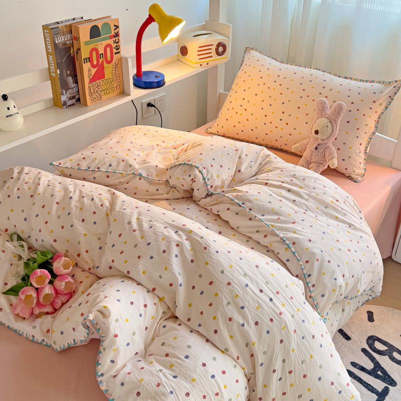 School Season Washed Double-layer Yarn Simple Printing Student Dormitory Apartment Four-piece Set with Four Seasons