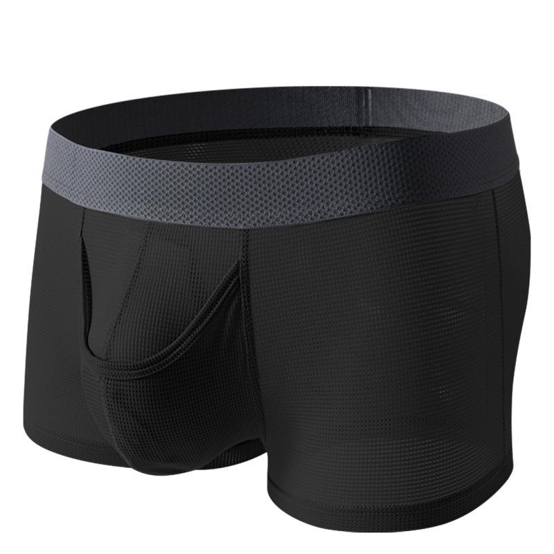 Men's Spring and Summer New Gun Egg Separation Open Free Ice Mesh Breathable Flat Briefs