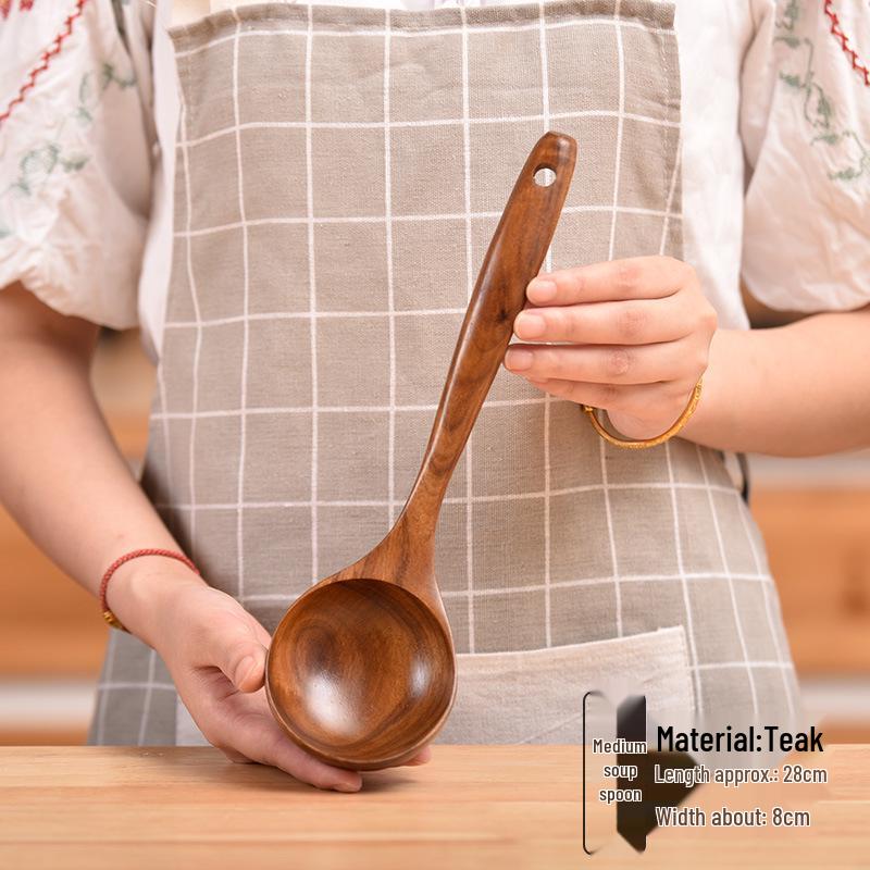 Set di pentole antiaderenti in teak thailandese: Spatola in Legno, Spatola per Saltare in Padella e Mestolo