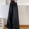 Damen Herbst Schwarz Grau Weitbeinjeans High Waist Locker Lässig Vielseitig Gewaschen Gerades Bein Bodenlang Trendige Hose