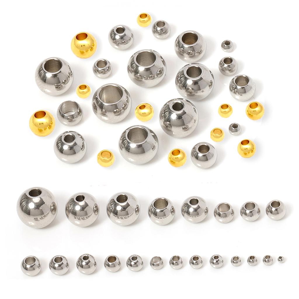100 ks 2 mm-12 mm Korálky z nerezové oceli 316L Evropské Kovové Kuličky Distanční Korálky s Velkým Otvorem pro Výrobu Šperků DIY Náramek Náhrdelník