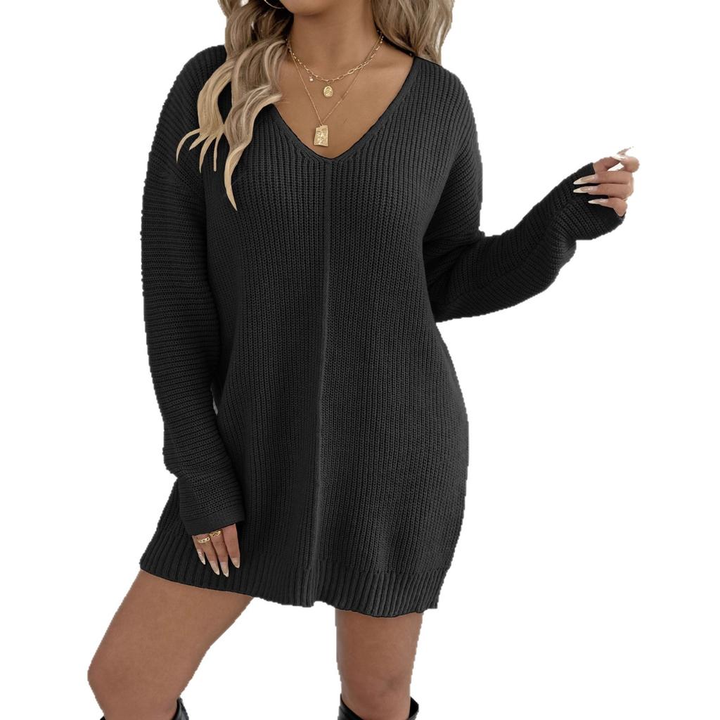 A Deep V-neck Sexy Casual Pullover Sweater for Women, A Base Layer for Autumn and Winter, A Dress Without A Belt