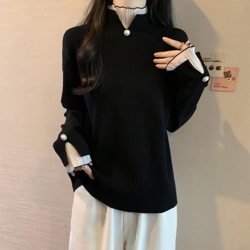 Plus Size Women's Slimming Knit Top: Loose Two-Piece Style Pullover for Autumn/Winter