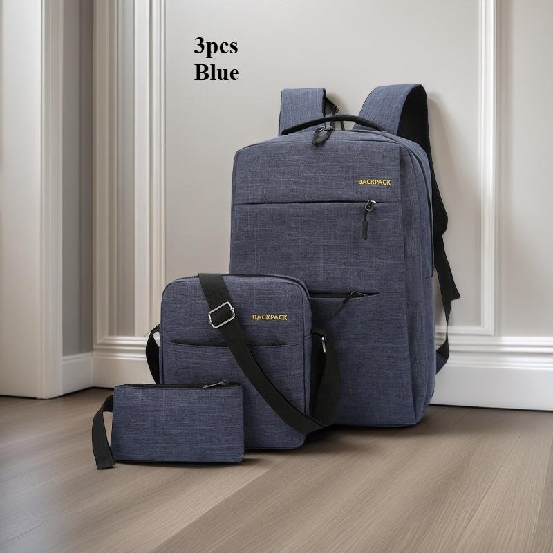 

Набір з 3 рюкзаків для хлопчиків середньої школи, Рюкзак великої місткості з USB-зарядкою для чоловіків, Сумка для комп ютера для чоловіків синій